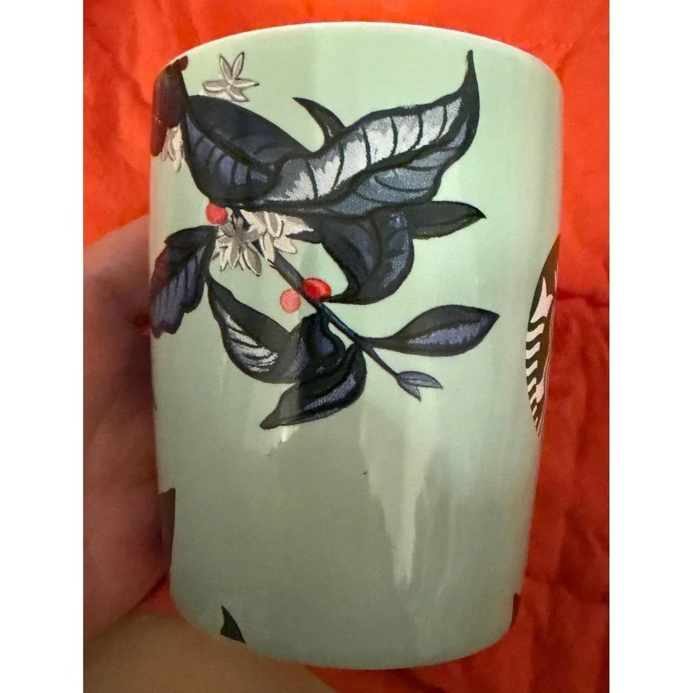 Starbucks 2021 Mint Green Floral 10oz Coffee Tea Cup Mug Mermaid Siren Logo EUC